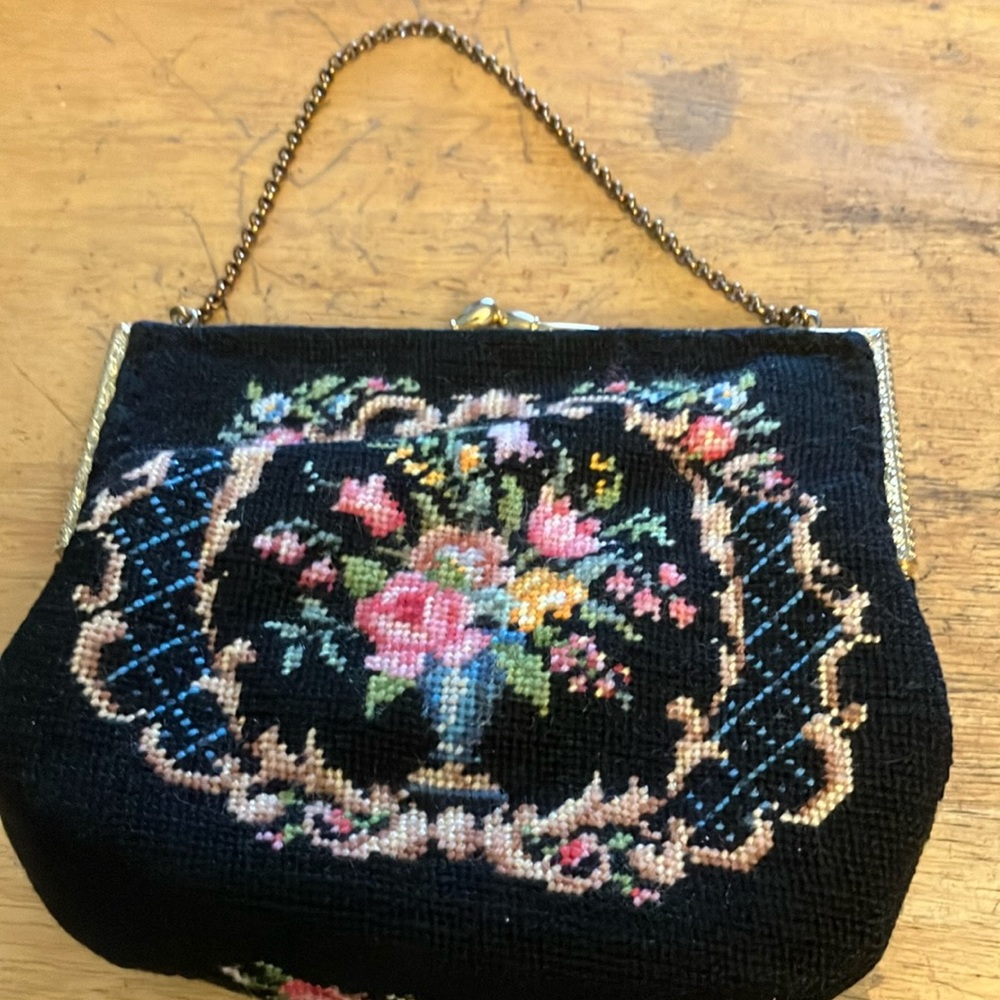 Vintage crewel embroidered purse